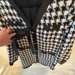 Pomander Place Black and White Houndstooth Cardigan